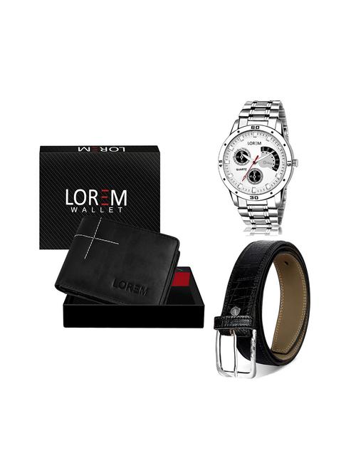 belt, wallet & watch leatherette gift combo - 19243321 - Very Small Image - 1