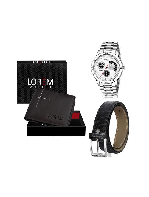 belt, wallet & watch leatherette gift combo - 19243328 - Very Small Image - 1