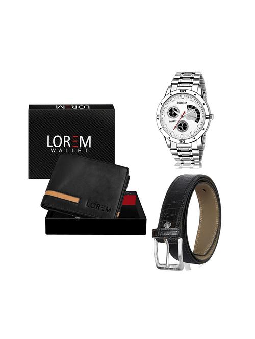 belt, wallet & watch leatherette gift combo - 19243334 - Very Small Image - 1