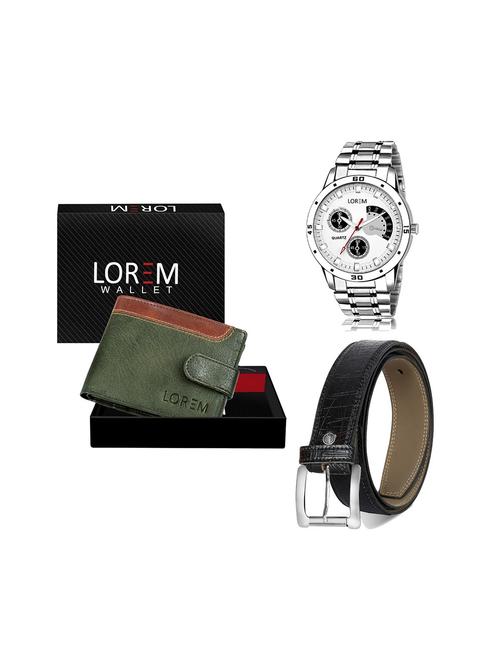 belt, wallet & watch leatherette gift combo - 19243354 - Very Small Image - 1