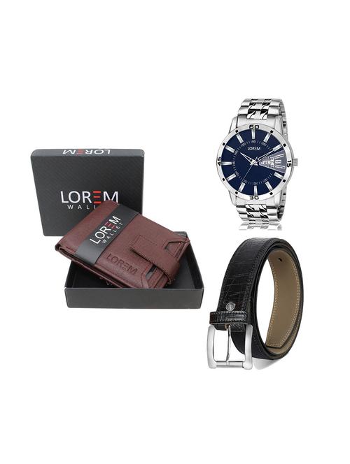 belt, wallet & watch leatherette gift combo - 19243402 - Very Small Image - 1
