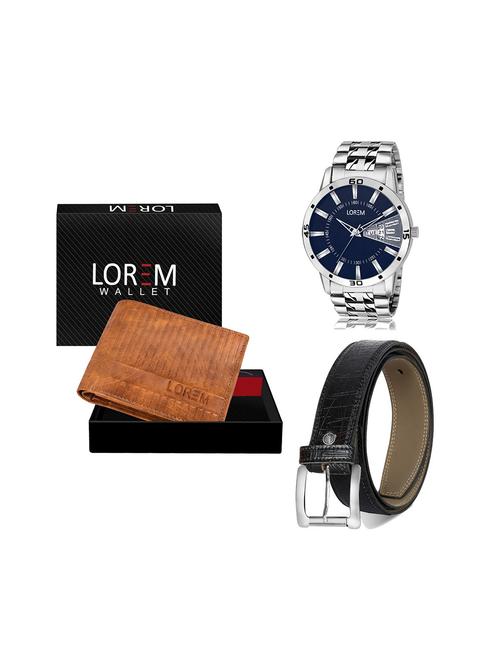 belt, wallet & watch leatherette gift combo - 19243522 - Very Small Image - 1