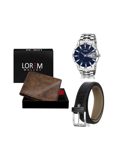 belt, wallet & watch leatherette gift combo - 19243544 - Very Small Image - 1