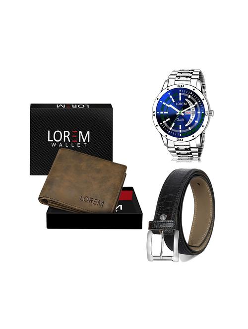 belt, wallet & watch leatherette gift combo - 19245118 - Very Small Image - 1