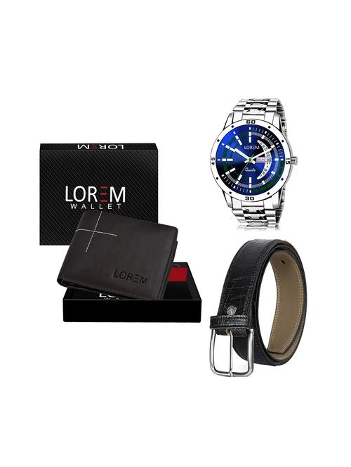belt, wallet & watch leatherette gift combo - 19245216 - Very Small Image - 1