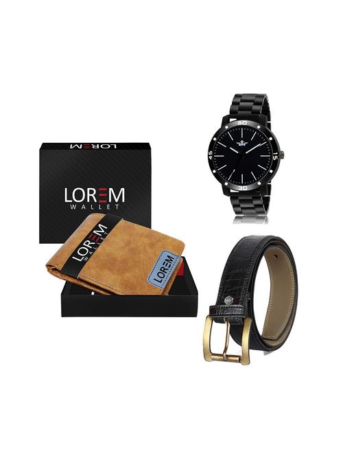belt, wallet & watch leatherette gift combo - 19245573 - Very Small Image - 1