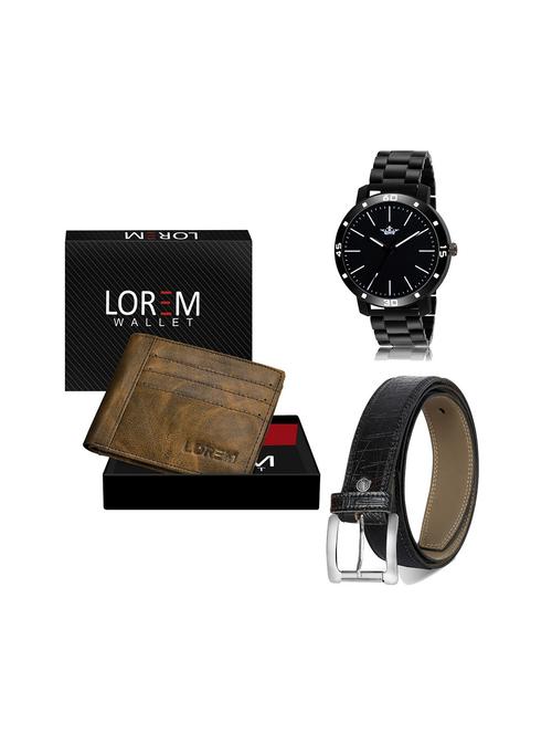 belt, wallet & watch leatherette gift combo - 19245622 - Very Small Image - 1