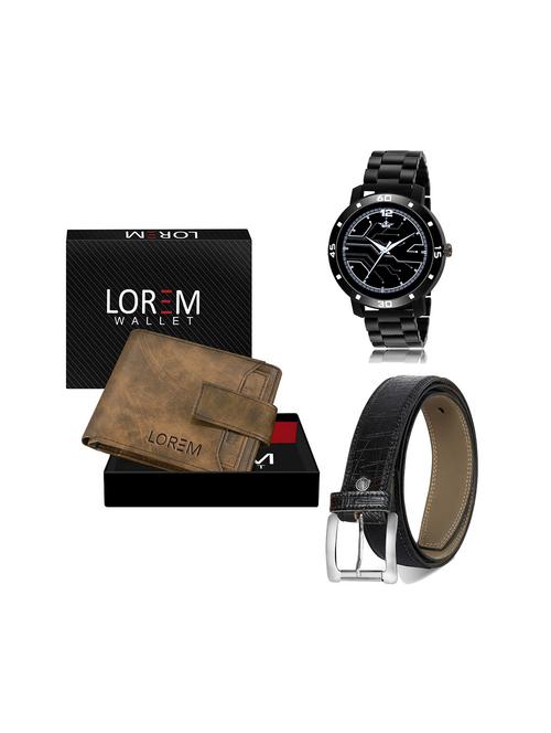 belt, wallet & watch leatherette gift combo - 19245916 - Very Small Image - 1