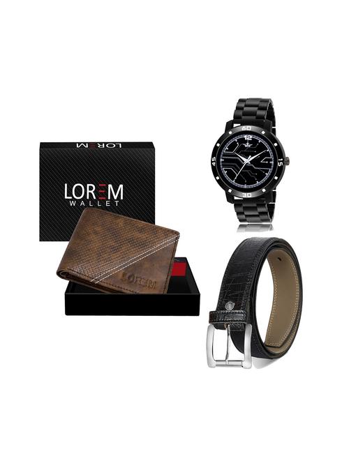 belt, wallet & watch leatherette gift combo - 19245970 - Very Small Image - 1