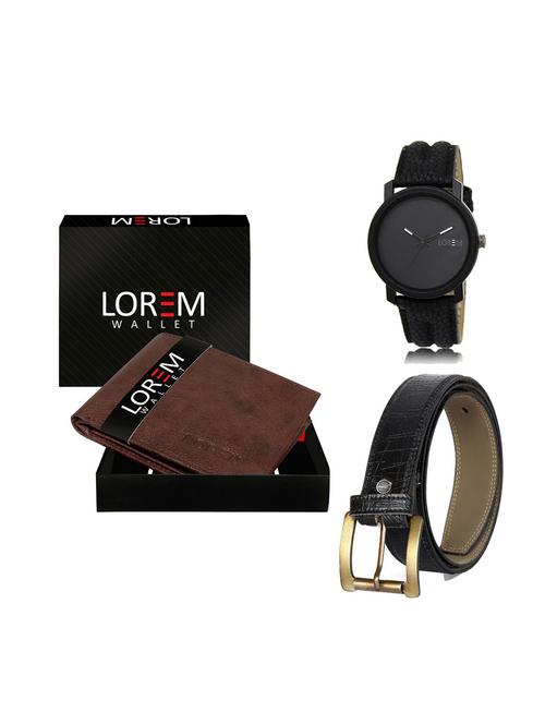 belt, wallet & watch leatherette gift combo - 19246119 - Very Small Image - 1