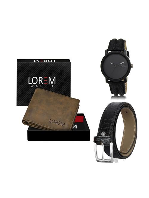 belt, wallet & watch leatherette gift combo - 19246202 - Very Small Image - 1