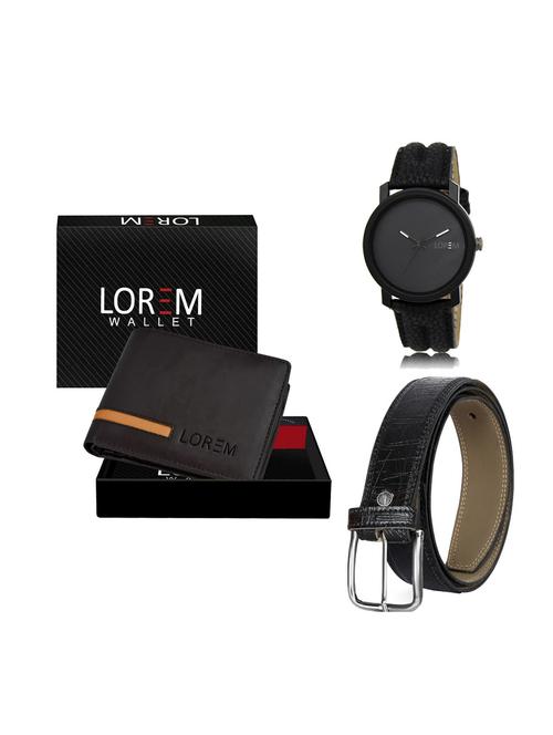 belt, wallet & watch leatherette gift combo - 19246308 - Very Small Image - 1