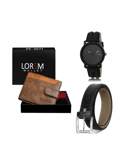 belt, wallet & watch leatherette gift combo - 19246312 - Very Small Image - 1