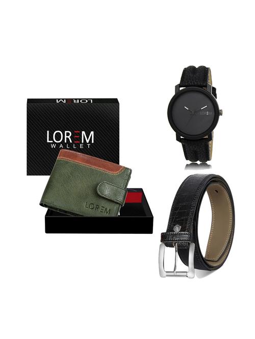 belt, wallet & watch leatherette gift combo - 19246324 - Very Small Image - 1
