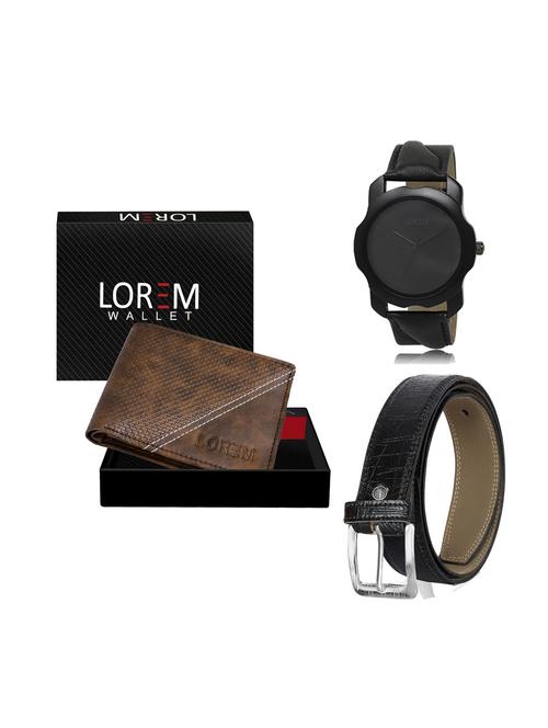 belt, wallet & watch leatherette gift combo - 19246514 - Very Small Image - 1