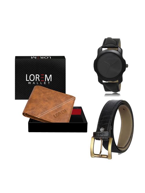 belt, wallet & watch leatherette gift combo - 19246515 - Very Small Image - 1