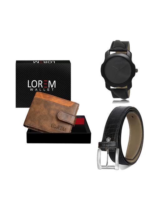 belt, wallet & watch leatherette gift combo - 19246582 - Very Small Image - 1
