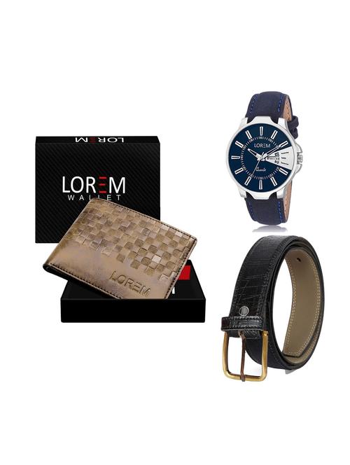 belt, wallet & watch leatherette gift combo - 19246805 - Very Small Image - 1