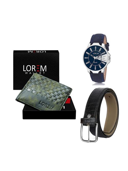 belt, wallet & watch leatherette gift combo - 19246818 - Very Small Image - 1