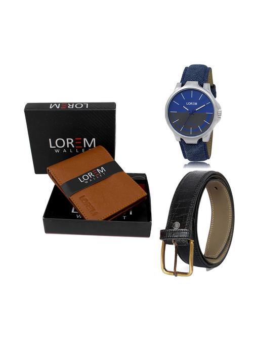belt, wallet & watch leatherette gift combo - 19246877 - Very Small Image - 1