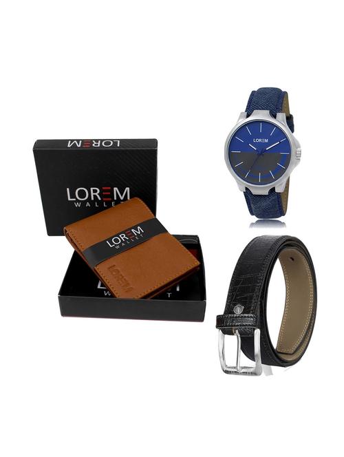 belt, wallet & watch leatherette gift combo - 19246880 - Very Small Image - 1