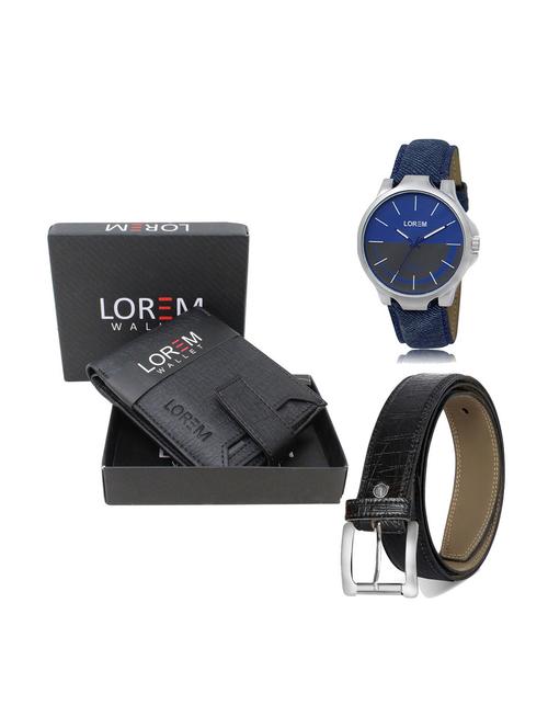 belt, wallet & watch leatherette gift combo - 19246906 - Very Small Image - 1