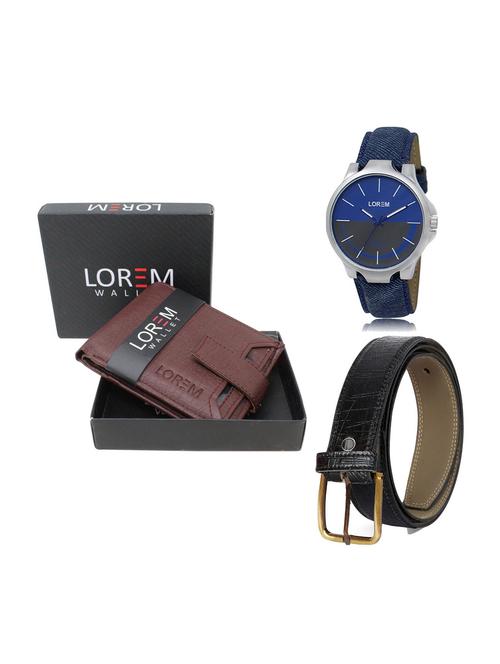 belt, wallet & watch leatherette gift combo - 19246913 - Very Small Image - 1