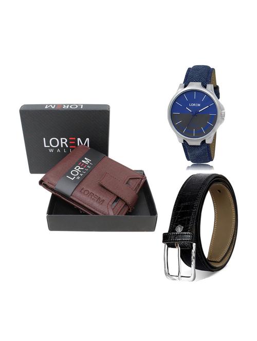 belt, wallet & watch leatherette gift combo - 19246915 - Very Small Image - 1