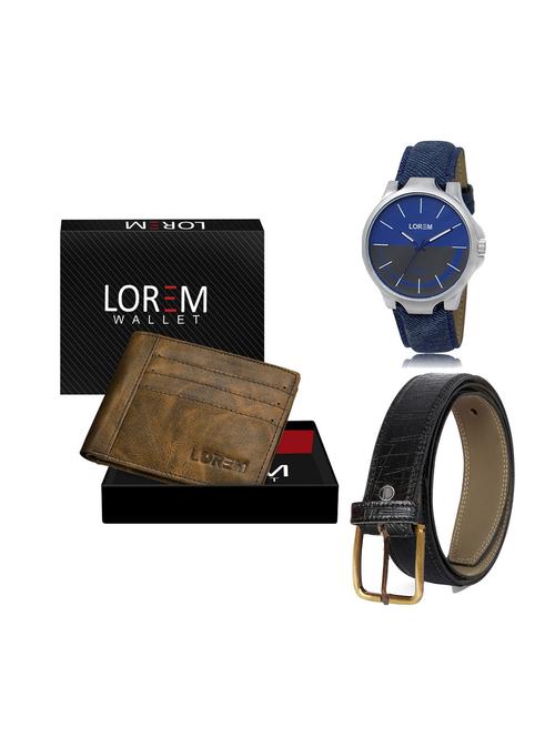belt, wallet & watch leatherette gift combo - 19246973 - Very Small Image - 1