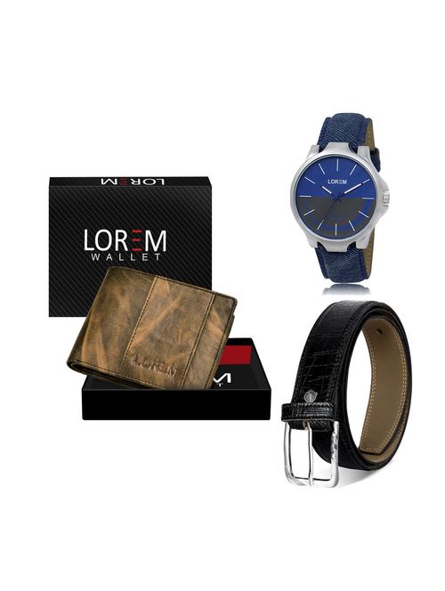 belt, wallet & watch leatherette gift combo - 19246981 - Very Small Image - 1