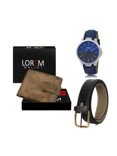 belt, wallet & watch leatherette gift combo - 19246997 - Very Small Image - 1