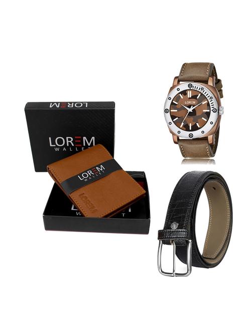 belt, wallet & watch leatherette gift combo - 19250928 - Very Small Image - 1