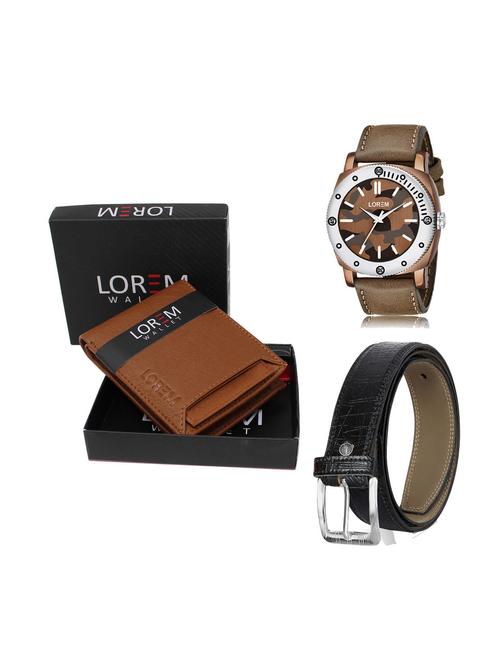belt, wallet & watch leatherette gift combo - 19250936 - Very Small Image - 1