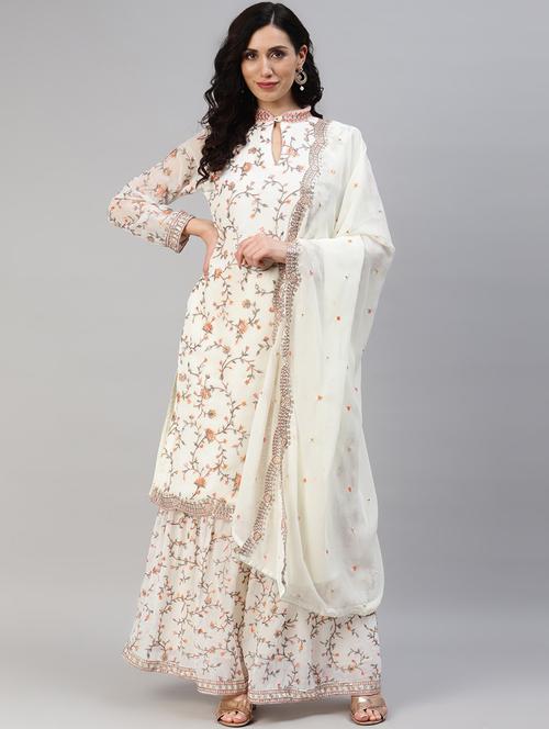 cream embellished salwar suit - 19256991 - Very Small Image - 1
