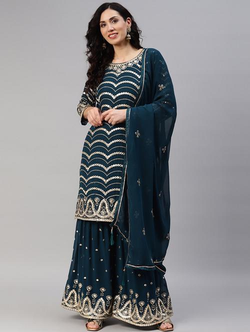 navy embroidered salwar suit - 19257009 - Very Small Image - 1