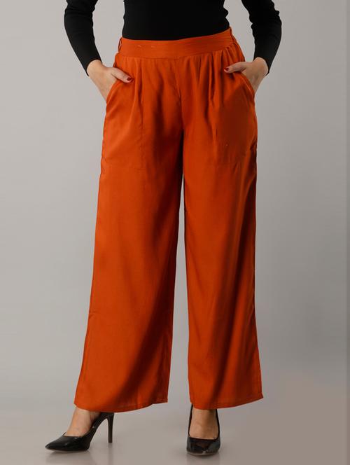 orange solid trouser - 19257517 - Very Small Image - 1
