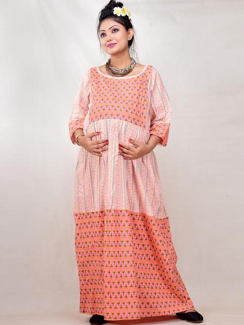 multi colored printed a-line maternity gown - 19257804 - Very Small Image - 1