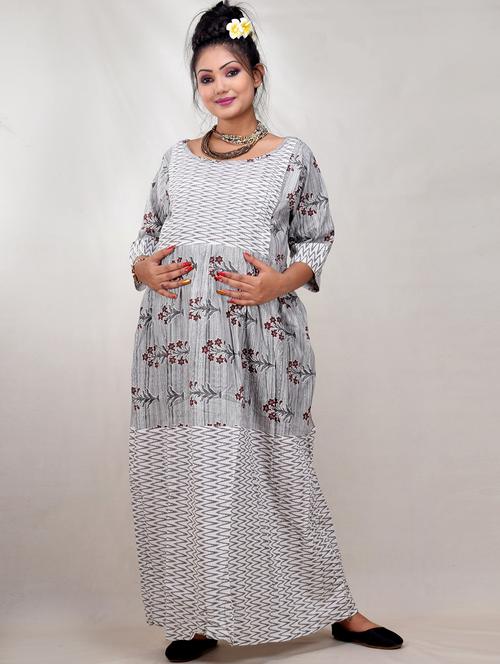 multi colored printed a-line maternity gown - 19257811 - Very Small Image - 1