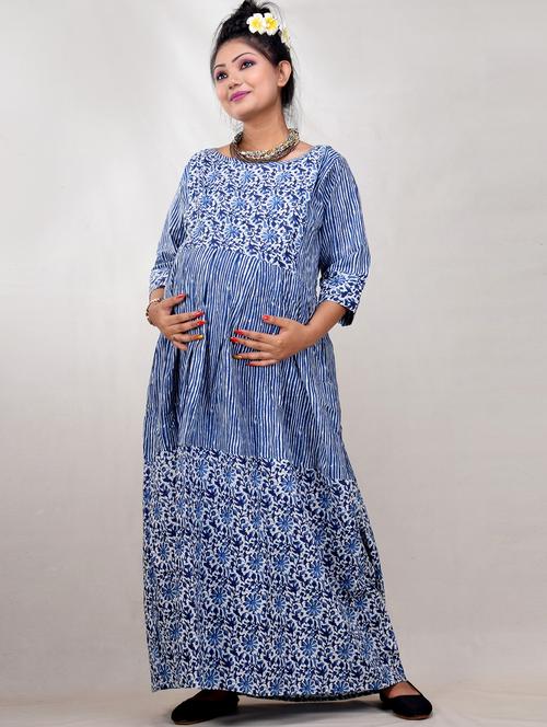 multi colored printed a-line maternity gown - 19257812 - Very Small Image - 1