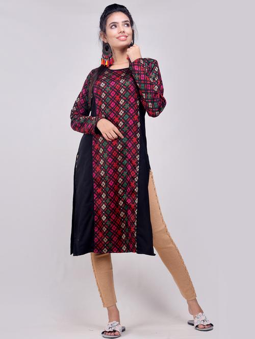 black self design straight kurti - 19258012 - Very Small Image - 1