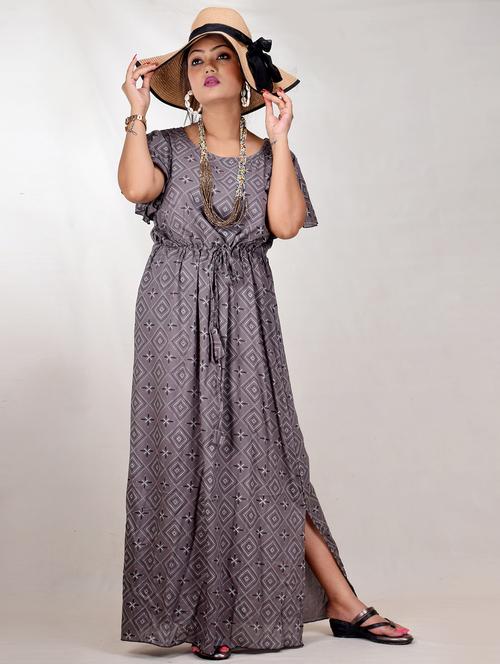 grey printed a-line gown - 19258048 - Very Small Image - 1