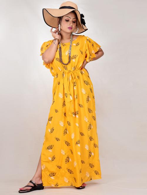 yellow printed a-line gown - 19258057 - Very Small Image - 1