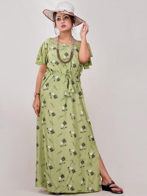 green printed a-line gown - 19258073 - Very Small Image - 1