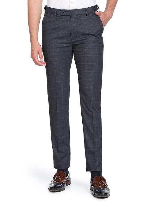 blue solid flat front formal trouser - 19258099 - Very Small Image - 1