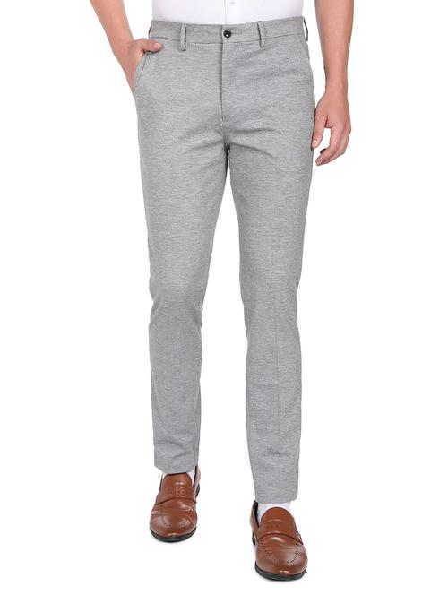 grey solid flat front formal trouser - 19258127 - Very Small Image - 1