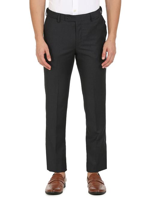 grey solid flat front formal trouser - 19258172 - Very Small Image - 1