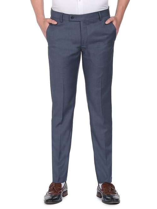blue solid flat front formal trouser - 19258178 - Very Small Image - 1