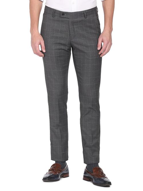 grey solid flat front formal trouser - 19258185 - Very Small Image - 1