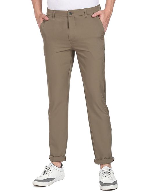green solid flat front casual trouser - 19258215 - Very Small Image - 1
