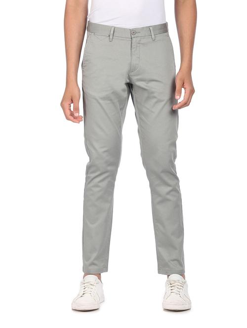 grey solid flat front casual trouser - 19258221 - Very Small Image - 1